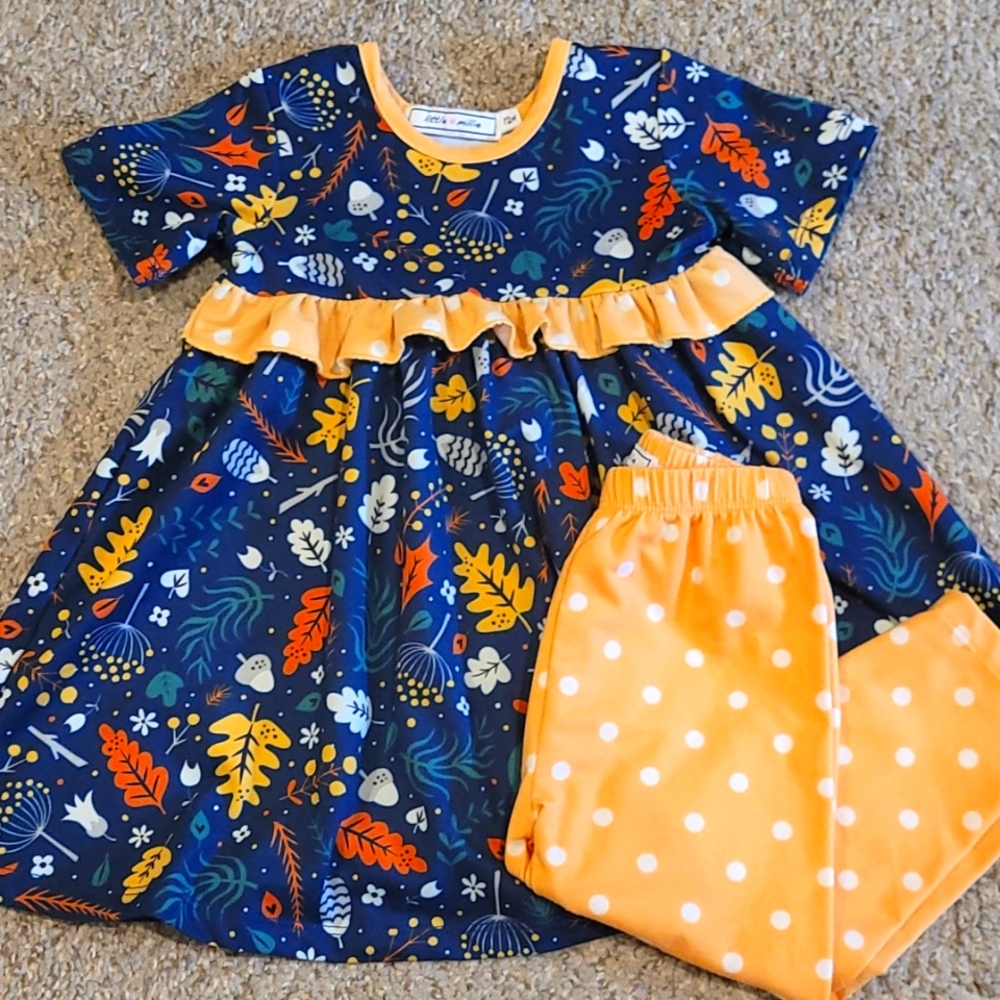 Fall themed matching‎ t-shirt dress and leggings set